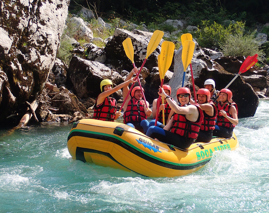 One day rafting in Bovec | Long rafting tour in Spring on the SoLong rafting on Soča rivera river