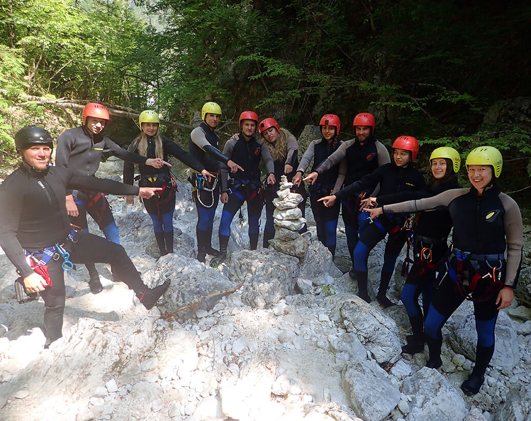 Canyoning tour Bovec | Group of people on canyoning tour in Sušec canyon