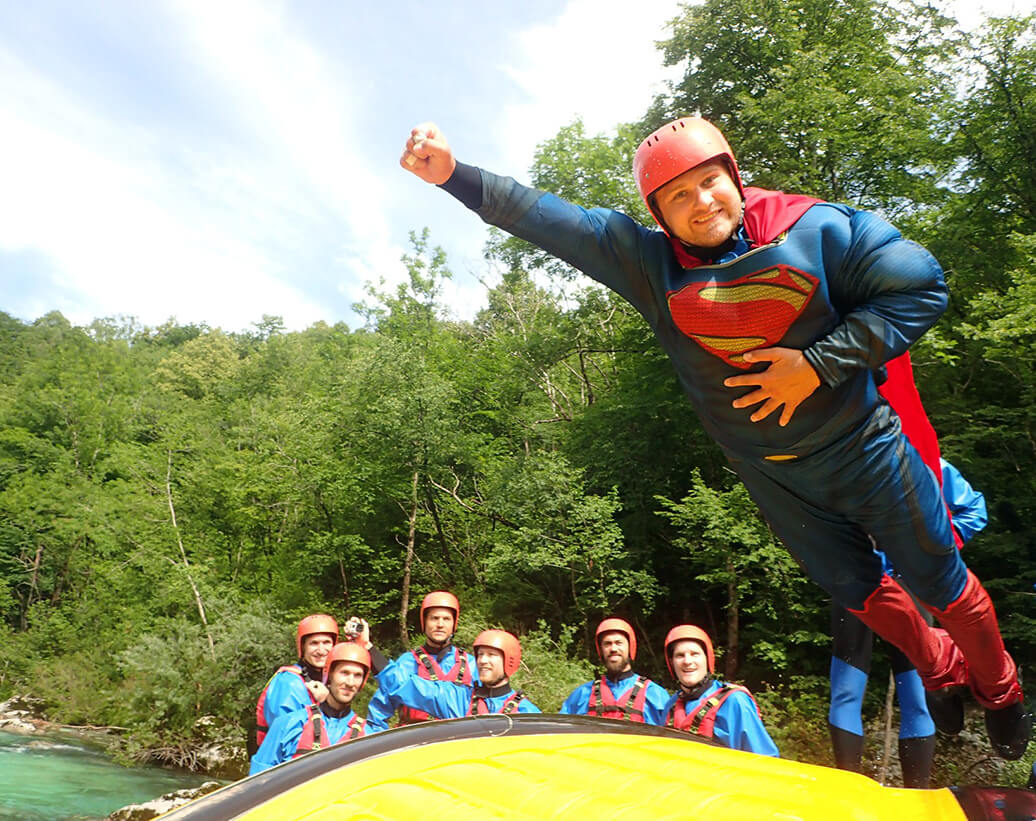 Bachelor party rafting tour, Soča river, Bovec, Slovenia