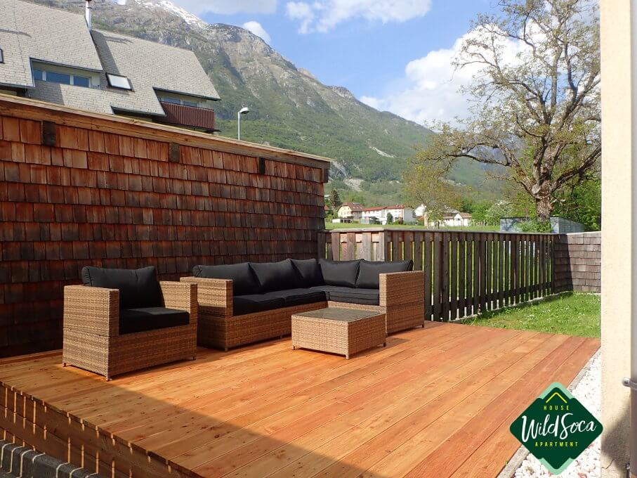 Accomodation in Bovec | Wild Soča House | Apartments No 5, wooden terrace