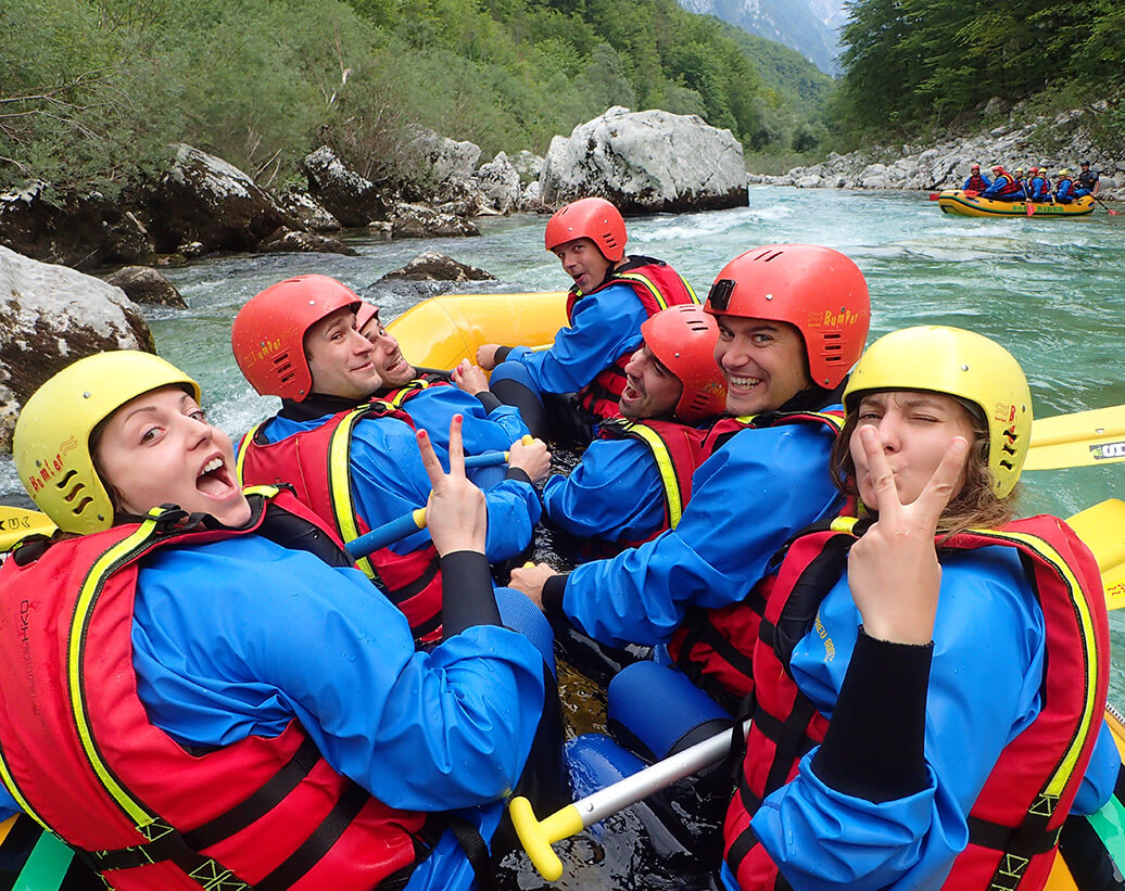 Corporate rafting for team building, in Bovec, Soča river, Slovenia